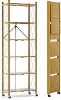 ALANNG 73.6 Inch Folding Bookshelf, 6 Tier Metal Bookcase and Bookshelves | Tall Shelves for Living Room Office Bedroom, Heavy Duty Book Shelve Free Standing Open (Gold, 1PACK)