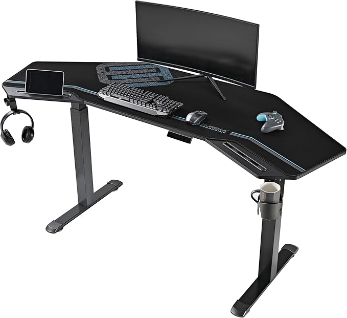 EUREKA ERGONOMIC Gaming Standing Desk w Dual Motor,72" Wing Shaped Music Studio Desk Electric Adjustable Height Table Recording Live Stream, Slot Design,Black