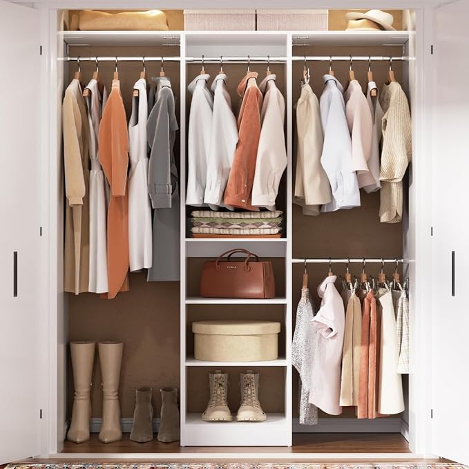 Cyclysio 4FT Small Closet System, 80"H Closet Organizer System with 4 Closets Rods & 3 Shelves, 48" Closets Organizers and Storage for Small Bedrooms, Laundry Rooms, Cloakrooms, White