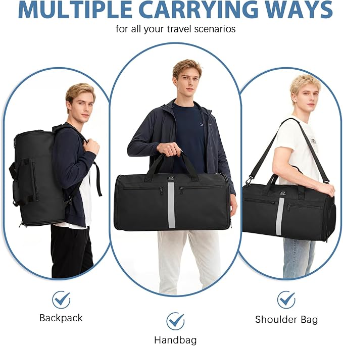 Garment Bags for Travel,50L Carry on Convertible Garment Duffle bag with Shoulder Strap,3 in 1 Hanging Suit Travel Bag with Shoulder Strap
