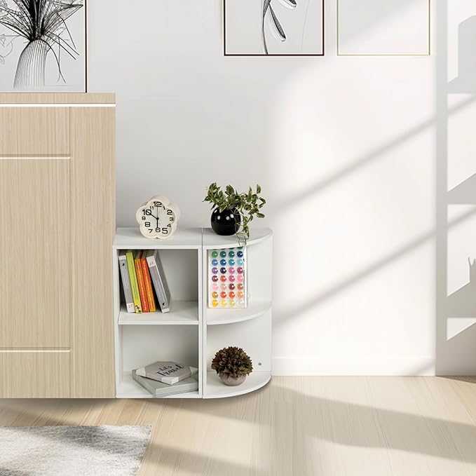 FurnitureR Basics Corner Storage Organizers - can be Combined Freely, Freestanding Open Storage Cabinet Shelf, Stackable Cubby Shelf for Living Room Bedroom Guest Room Office Dorm Kids Room, White