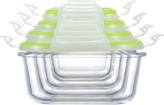 S SALIENT Airtight Meal Prep Containers for Food Storage [24 Piece] Leak Proof, Glass Bento Boxes for Lunch (12 lids & 12 Containers)
