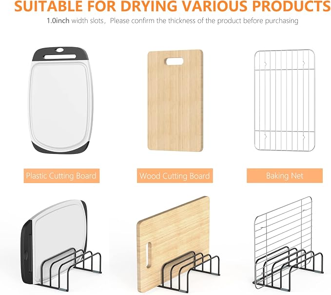 KORRTFID Cutting Board Storage Rack, Compact Cutting Board Organizer, Chopping Board Storage Stand Rack, Bakeware & Cookie Pan Sheets Organizer (1.0 Inch Width Slots)