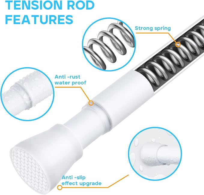 MEXAU 4 Pack White Tension Rod 18 To 26 Inch Adjustable Spring Tension Curtain Rods No Drilling Short Curtain Rod Extendable Small Spring Tension Rod for Closet Cupboard Bars Refrigerator