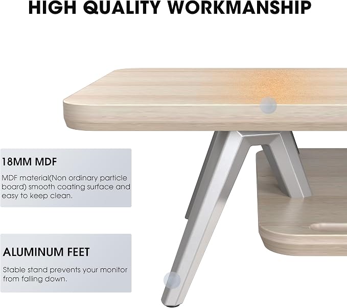 Fenge Dual Monitor Stand, Monitor Stands Riser for 2 monitors, 47.2 Inch Wood Desk Shelf with Storage Organizer and Cable Management for Office Desk Accessories