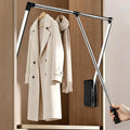 Pull Down Closet Rod, 33–45 in Adjustable, 44 lbs Capacity | Polished Metal Surface, Two-Way Buffering System, Smooth Pull-Down Access, Side-Mounted Design, Space-Saving Closet Organizer