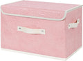 ANMINY Fabric Storage Bin with Lid Rose Print Storage Box Basket with PU Leather Handles Washable PP Plastic Board Decorative Foldable Lidded Shelf Cubes Closet Organizer Container - Pink, Large Size