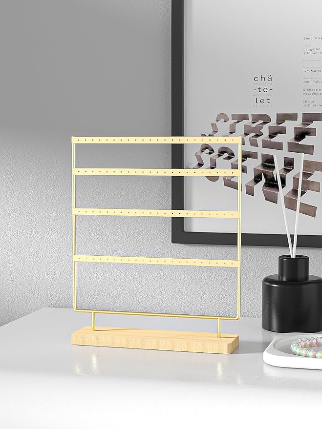 Julysky Earring Holder Organizer, Earring Stand, 4 Layers, Golden