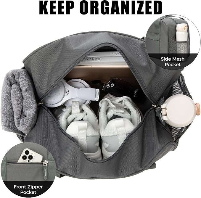 SeaRock 14 inch Small Gym Bag for Men & Women, Mini Duffle Bag for Travel Sports, Lightweight Carry On Duffel Bag, Dark Grey
