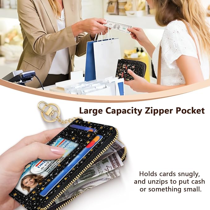 GIANCOMICS Slim Wallet Credit Card Holder Women, Mushroom Rfid Blocking Small Card Case, Keychain Thin Pocket Curved Zipper Wallet, Travel Card Holder PU Leather ID Window, Ladies Female Gifts