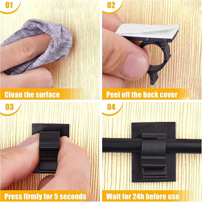 Viaky 30 Black Adjustable Cable Clips, Reusable Buckle Self-Adhesive Wiring Fixing Nylon Bracket Wire Management Suitable for 0.3 Inch Diameter(8mm) Cable