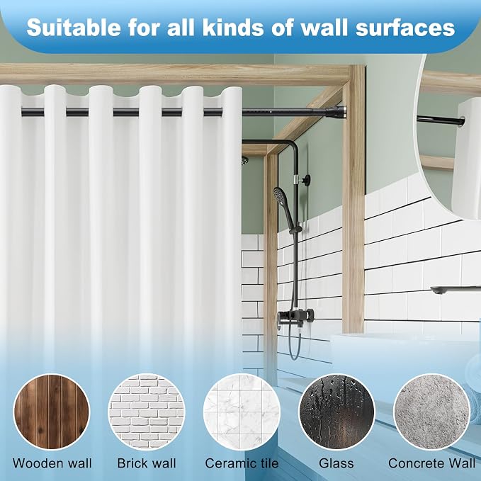 Tension Curtain Rod, 48 to 84 inch Adjustable Heavy Duty black shower curtain rod for bathroom Closet Windows