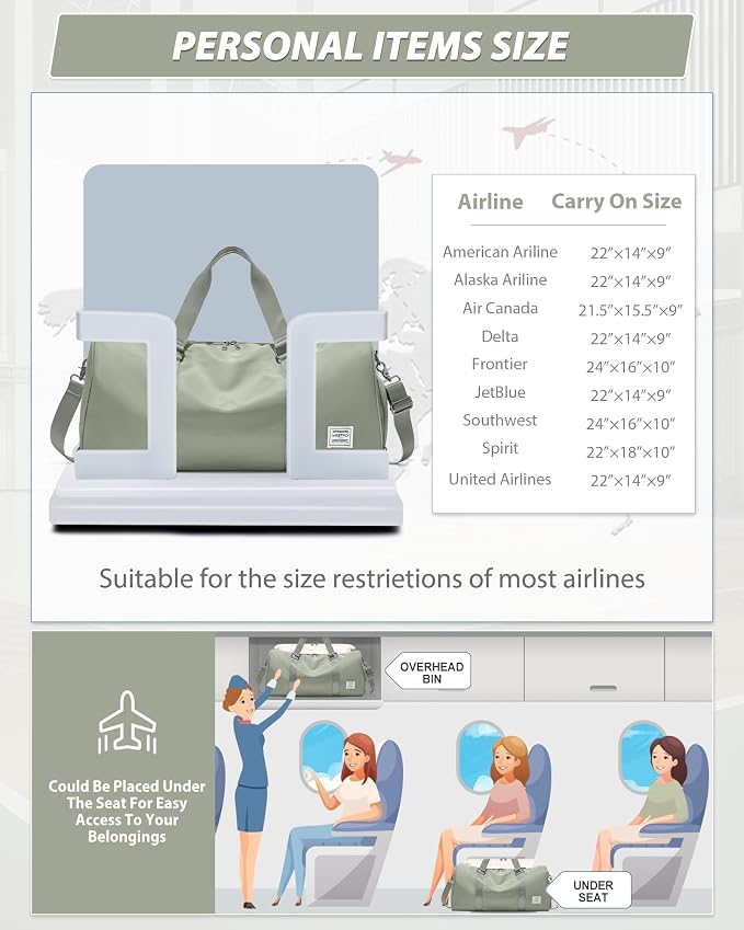 Travel Duffle Bag,Weekender Overnight Bags for Women with Shoes Compartment,Tote Gym Bag Personal Item Carry On Bag for Travel Business Trips Sport Hospital Dance Grey Green