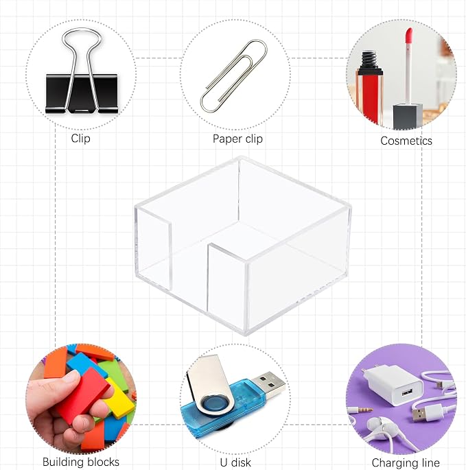 Threehoney 4 Pcs Acrylic Sticky Note Holder 3 x 3 Clear Crystal Acrylic Note Dispenser Notepad Memo Holder Office Desk Organizer Accessories Sticky for Dorm Room Office Desk
