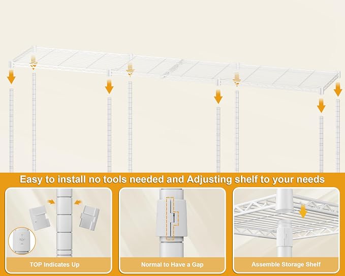 ULIFHOME E14C Max Heavy Duty Closet Organizer System，Freestanding Clothing Racks for Hanging Clothes，Adjustable Garment Rack 86" W × 16" D × 77" H Hold 1060 lbs，White Rack with White Cover