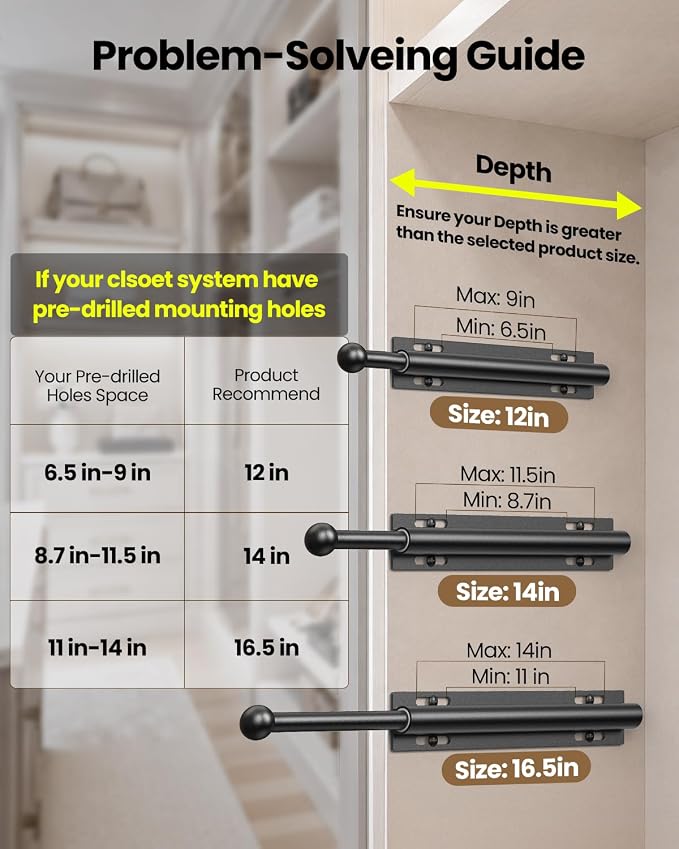 Supforce 2 PACK Valet Rod for Closet Pull Out, Retractable Slide Out Valet Rod Closet Organization, 12" Aluminum Valet Clothing Hanger Rods Perfect for Suits, Freshly Pressed Clothes, Black