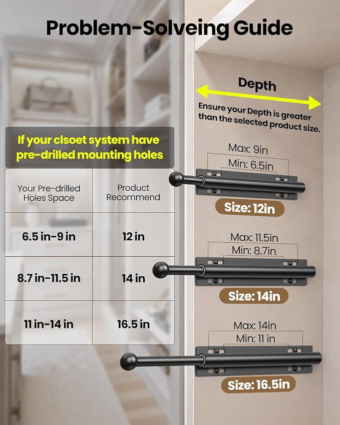 Supforce 16.5" Valet Rod for Closet Pull Out, Retractable Slide Out Valet Rod Closet Organization, Aluminum Valet Clothing Hanger Rods Perfect for Suits, Dresses & Freshly Pressed Clothes, Black