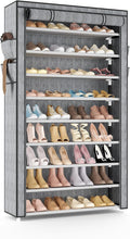 VILICK Shoe Rack with Cover Narrow Shoe Organizer with Pockets 10 Tier Tall Shoe Storage Holds 36-41 Pairs Shoes and Boots Shoe Rack for Closet Entryway Garage, Printing