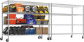Chrome Storage Shelves with Wheels 55.5" W Garage Shelving Heavy Duty 4 Tier Adjustable Wire Shelving Unit Metal Shelving for Garage Pantry Commercial Basement,55.5" Wx24 Dx76 H 2Pack