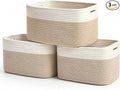 Light Honey Cotton Rope Baskets for Shelves, Set of 3 - 15"×10"×9½" - Woven Storage Baskets for Organizing - Closet, Nursery, Bedroom, Playroom - Toys, Books, Towels, Clothes
