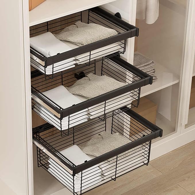 Adjustable Width Pull-Out Clothing Storage Basket,Pull Out Drawer Organizer Containers Storage Bin,for Home Office Bedroom Laundry Room(Color2,456x(620-670) x272mm)