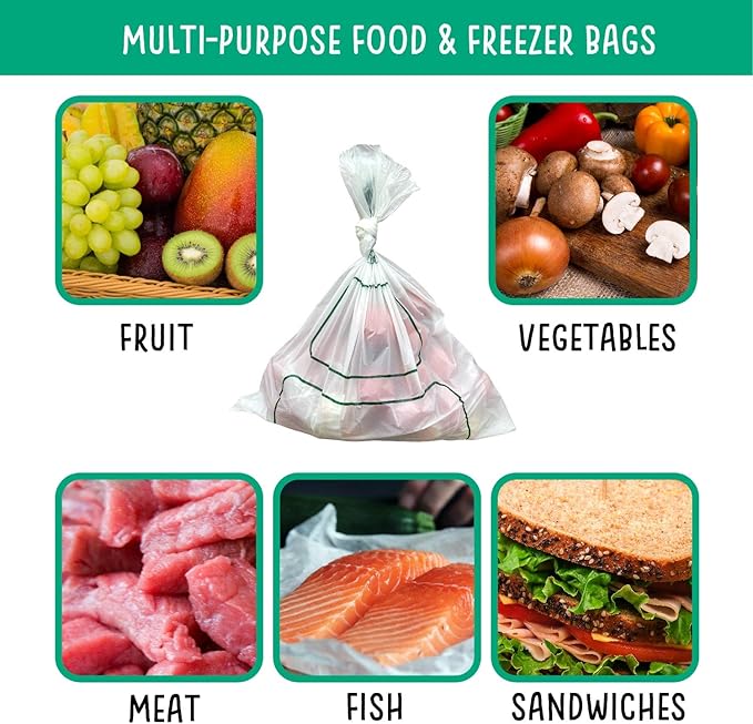 Eco Green Living 1.59 Gallons Food Storage Bags, Plastic Free Food & Freezer Bags, Tie Top Storage Bags with Labelling Space, Large Sandwich Bags, 80 Bags