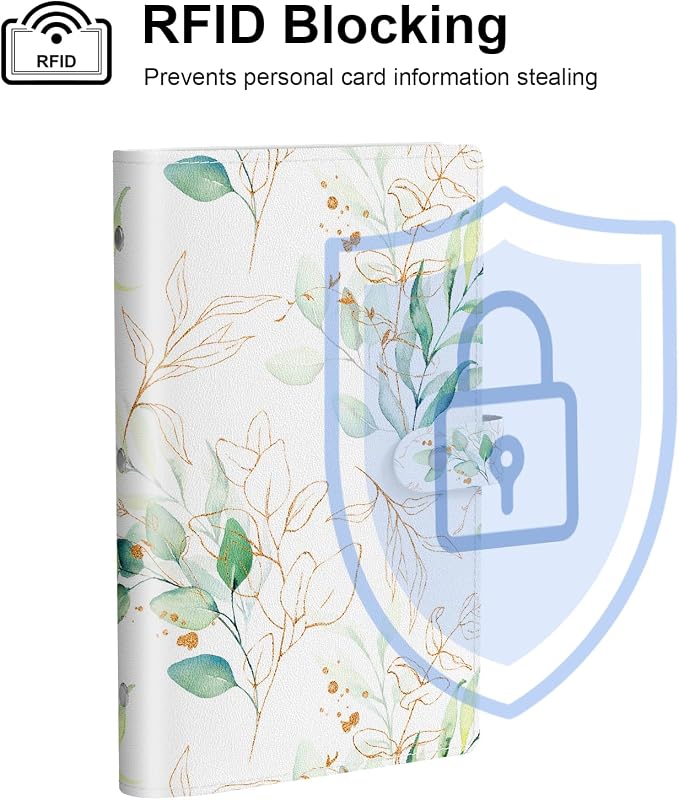 Rouidr Business Card Organizer, RFID Business Credit Card Holder with 96 Card Slots, Portable Leather Card Wallet for Women, Eucalyptus Leaf