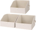StorageWorks Closet Storage Bins, Trapezoid Organizer Box for Shelves, Fabric Clothes Bin, Foldable Organizing Baskets with Handles, Small, Beige(Cotton-linen), 3-Pack
