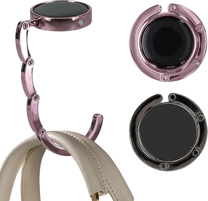 kwmobile Purse Hook for Table - Set of 2 Purse Holder - Folding Handbag Hanger - Portable Bag Holder - Bag Hooks for Desk - Table Hook Black/Light Pink