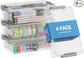 BiuLeon 4 Pack Extra Large Pencil Box, Plastic Pencil Case Organizer, Clear Crayon Box Marker Organizer, Stackable Craft Organizers and Storage for Pen, Craft, Art Supply(Grey)