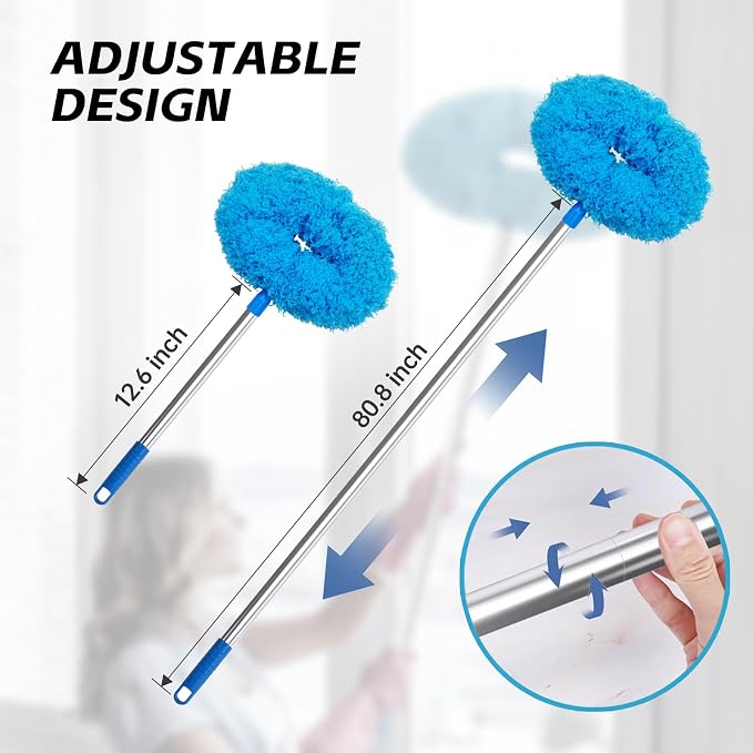 DRQ Ceiling Fan Cleaner Duster, 2 Pack Reusable Microfiber Duster with Extension Pole, 13 to 81 Inch Fan Blade Cleaner, Removable Dusters for Cleaning Walls Bookshelves Door Window Top (Blue)