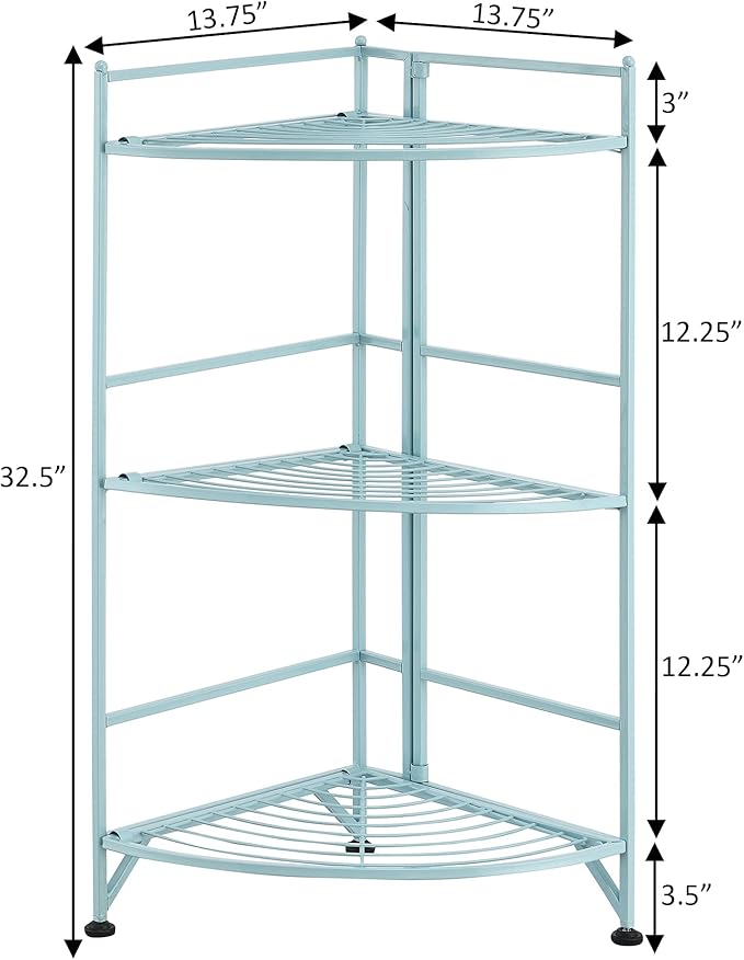 Convenience Concepts Xtra Storage 3 Tier Folding Metal Corner Shelf, Sea Foam