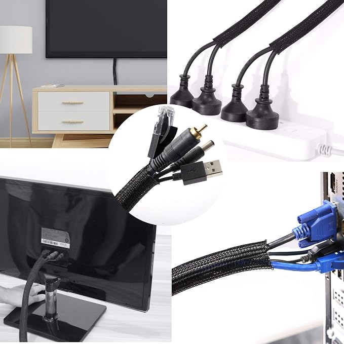 Cable Management Sleeve, Split Design, 10FT - 3/4 Inch, Black | Cord Protectors from Pets | Heat & Abrasion Resistant Wire Loom | Automotive Wiring & Home Office Cable Organization