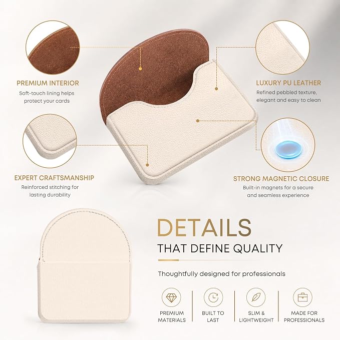 Business Card Holder，PU Leather Business Card Case Wallet White | Pocket Travel Name Card Case for Men and Women Gift，Portable Magnetic Business Card Carrier for Purse