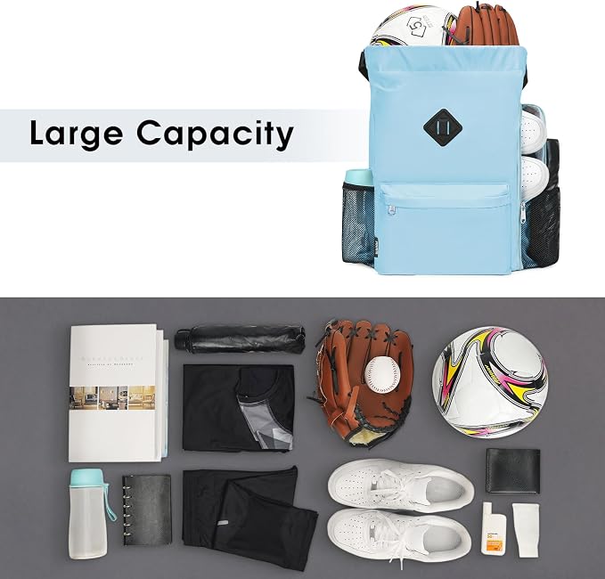 WANDF Drawstring Backpack with Shoe Compartment, Sports Gym Bag | Multi-Pocket Storage, Water-Resistant Fabric, Cinch String Bag