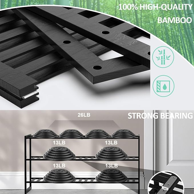 Jripae 3 Tier Bamboo Shoe Rack for Entryway Closet Bedroom Garage-27.5inch | 3 Tier Stackable Shoe Shelf Holder for Men/Women Hallway/Garage, Bookshelf, Flower Rack, Home Space Saving