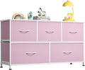 WLIVE Dresser for Bedroom with 5 Drawers, Wide Chest of Drawers, Fabric Dresser, Storage Organizer Unit with Fabric Bins for Closet, Living Room, Hallway,A-Pink