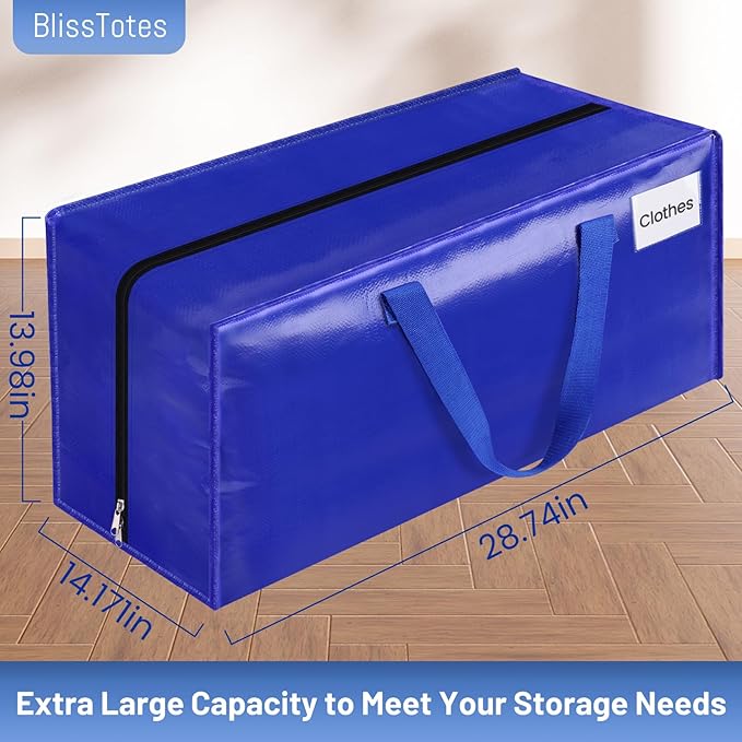 BlissTotes Moving Bags, Heavy Duty Moving Supplies & Storage Bags, Extra Large Packing Bags, Boxes with Tag Pockets, Collapsible Fold Flat Storage Totes, Alternative to Box and Bin, 93L, 4 Packs