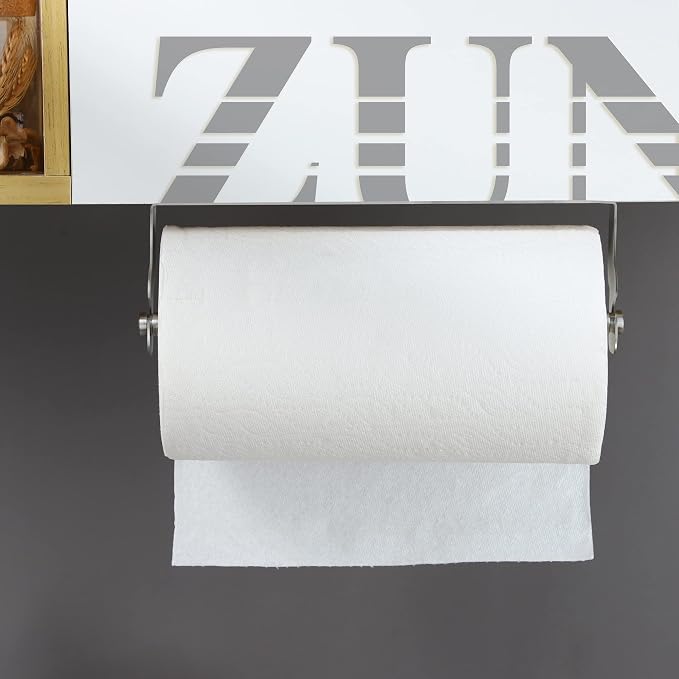ZUNO Paper Towel Holder Cabinet Door or Under Cabinet, Self Adhesive | 11.82in Paper Towel Bar, Fits Most Standard Small or Large Paper Towel Rolls, Rustproof, Waterproof, No Drill, Over the Door