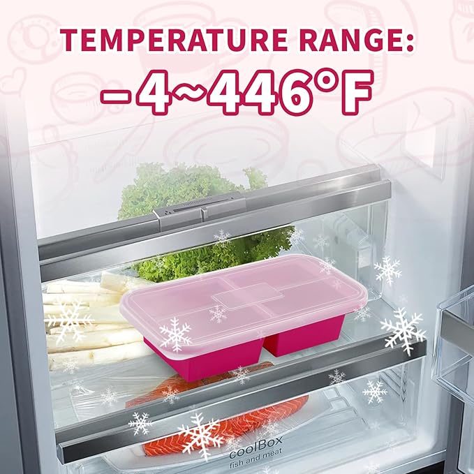 SHIKORI Silicone Freezer Trays with Lid,4-cup Soup Freezer Container large Ice Cube Molds with Reinforced Steel Ring Top for freezing Soup Sauce Broth Leftovers oven Dishwasher-Safe (Cranberry-2 Cup)