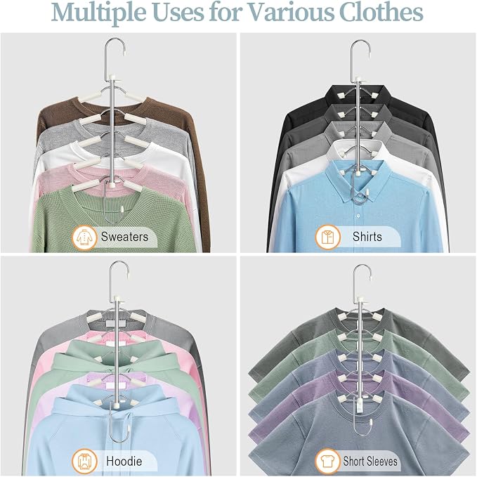 Clothes Hangers Space Saving Shirt Hangers, Non Slip Multi Shirt Organizer for Closet with Foam Padded Closet Organizers and Storage for T Shirt Short Dress Sweater Blouse Hoodie Coat Beige 4 Pack