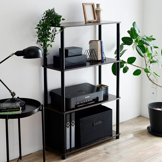 Yamazen NSR-4W (DBR4/BK) Rack, Slim, A4 Compatible, Easy Assembly, 4 Tiers, Wide, Width 26.8 x Depth 10.6 x Height 43.7 inches (68 x 27 x 111 cm), Dark Brown, Living Alone