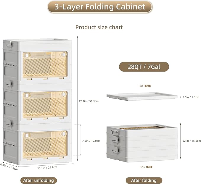 28 QT / 7 Gal Space Saver Foldable Cabinet Slim Profile, Double Transparent View Doors, Instant Pull-Up Frame for Apartments/Dorms