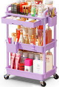 SUNALLY Makeup Cart Organizer with Drawers, Floor Skincare Organizers Vanity Storage Organizer, Rolling Makeup Bathroom Storage Cart Cosmetics Display Cases for Skin Care Perfume Nail Polish, Purple