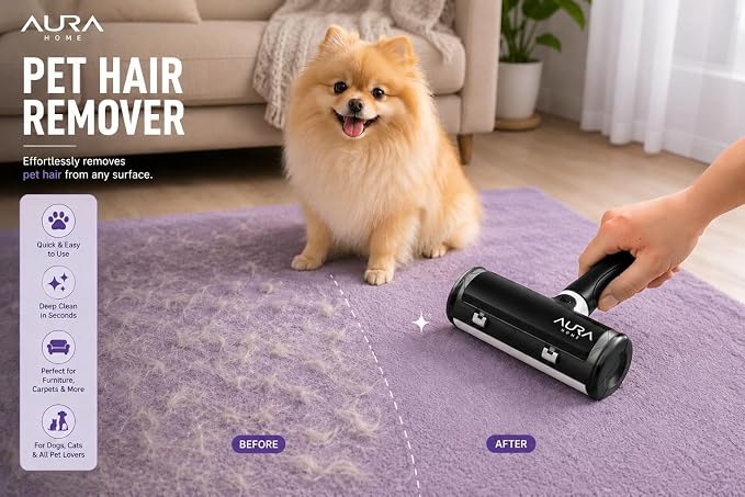 Pet Hair Remover Roller for Dogs & Cats, Self Cleaninng | Reusable Lint Roller | Removes Pet Hair Quickly | Works on Furniture & Fabric | No Refills Needed | Pet Hair Cleaning Tool