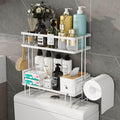 Godboat 2-Tier Over Toilet Storage Shelf, Wall-Mount with 2 Hook/Paper Rack | Bathroom Organizers and Storage Cabinet, Behind/Above/On/Top/Back Tank Shelves, Decor for Bathroom/Restroom/Kitchen/Bedroom