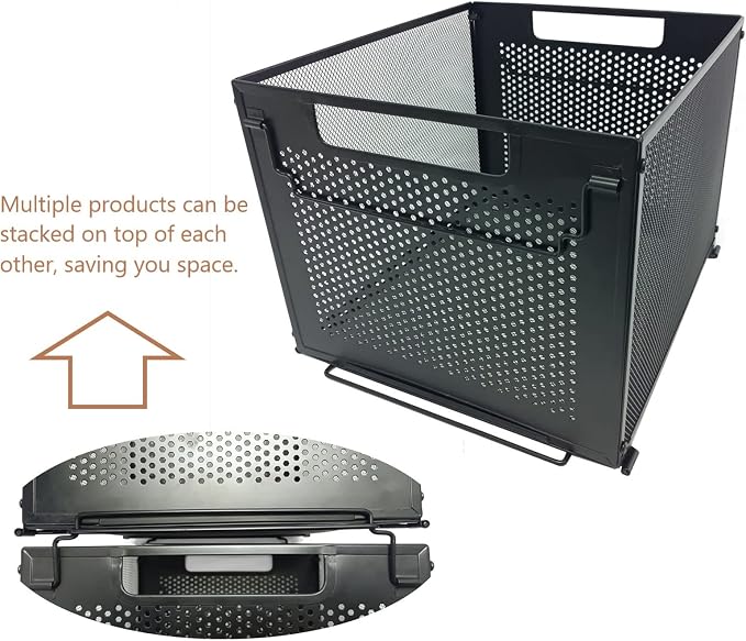 SETTFRFE Metal Hanging File Folder Organizer with Handle,Letter Size,Black | Perforated Metal Plate File Crates for Hanging Folders,Stackable Filing Basket for Office,Classroom & Home