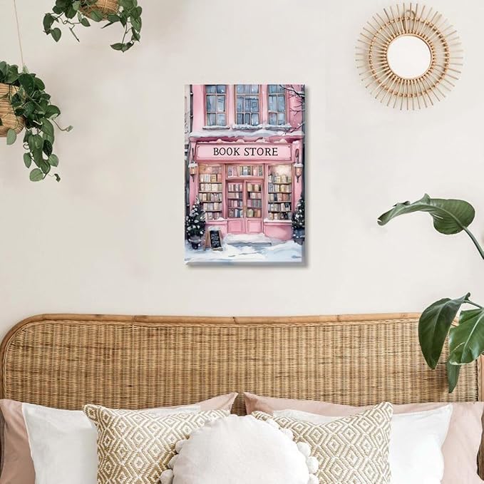 Winter Bookshop Snowy Art Aesthetic Poster Canvas Wall Art Decoration Living Room Home Decor Bedroom Decoration Poster Unframed8x12inch