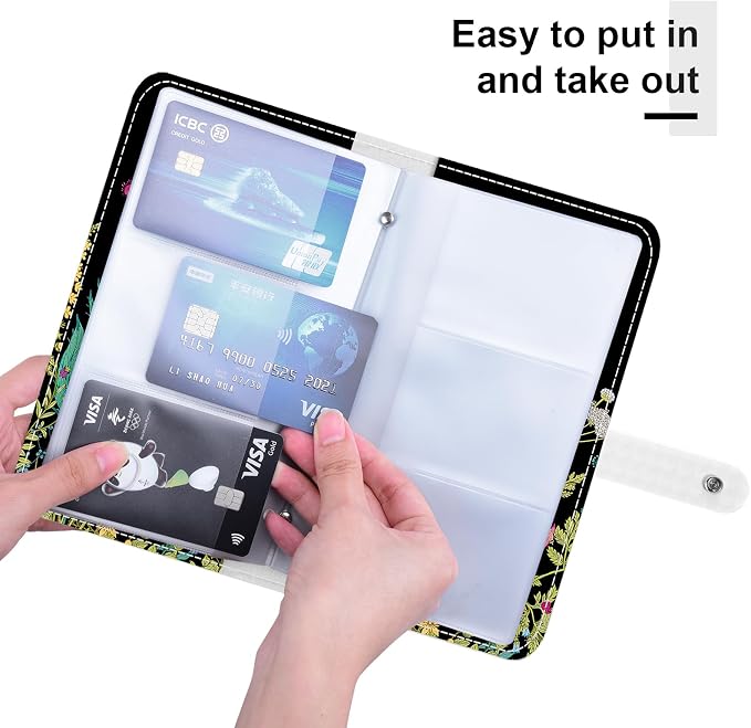 Rouidr Business Card Organizer, RFID Business Credit Card Holder with 96 Card Slots, Portable Leather Card Wallet for Women, Dandelion