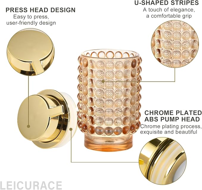 Glass Foaming Hand Soap Dispenser for Bathroom Decor with Pump（Foam Type/Amber）